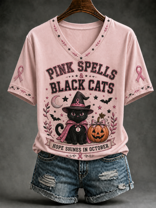 Women's Helloween Black Cat Printed short-sleeved T-shirt