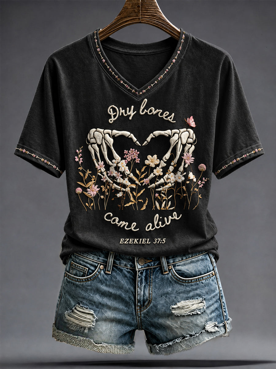 Women's Halloween Faith Lover Dry Bones Come Alive Printed T-shirt