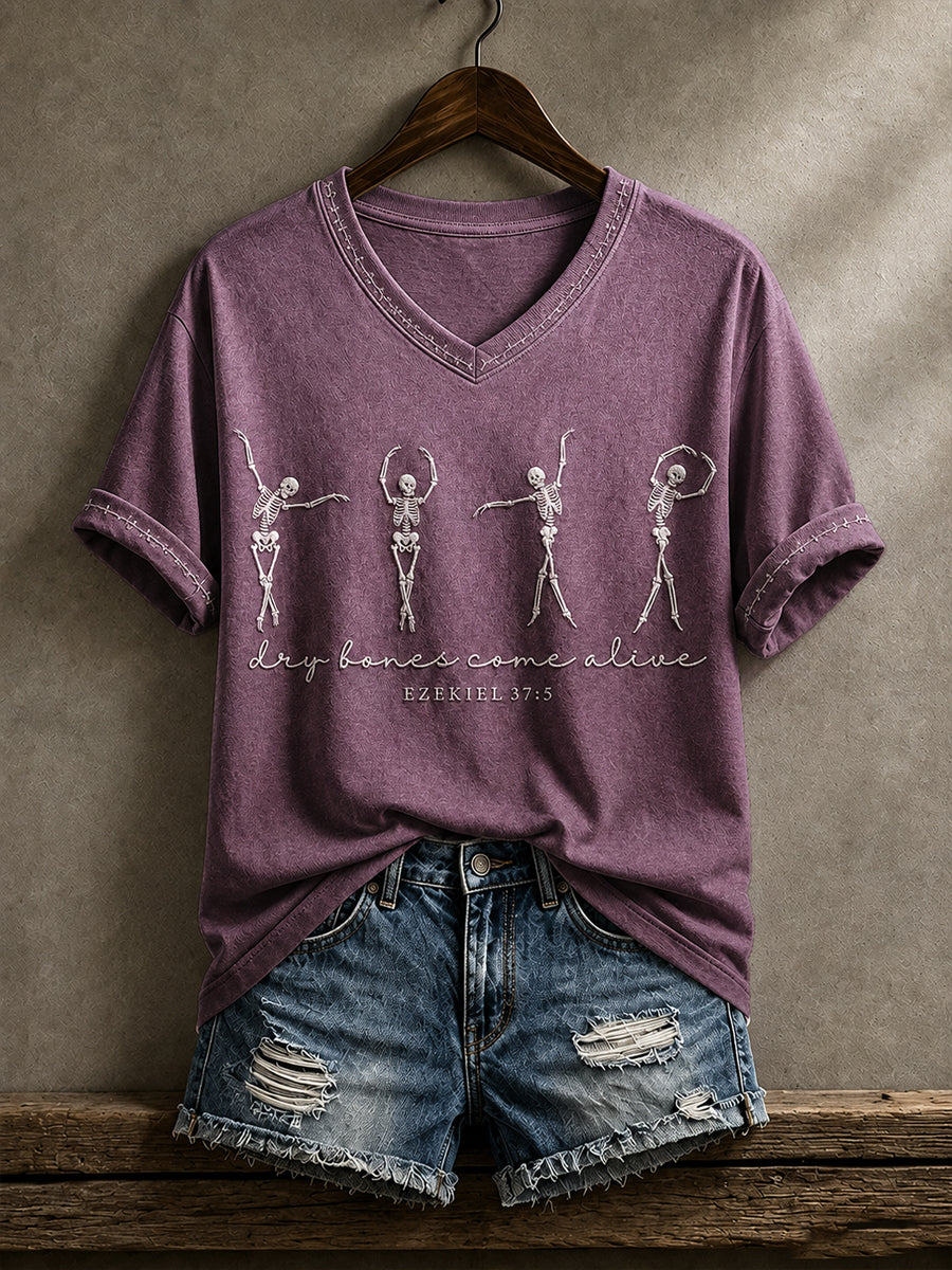 Women's Halloween Faith Lover Dry Bones Come Alive Printed T-shirt