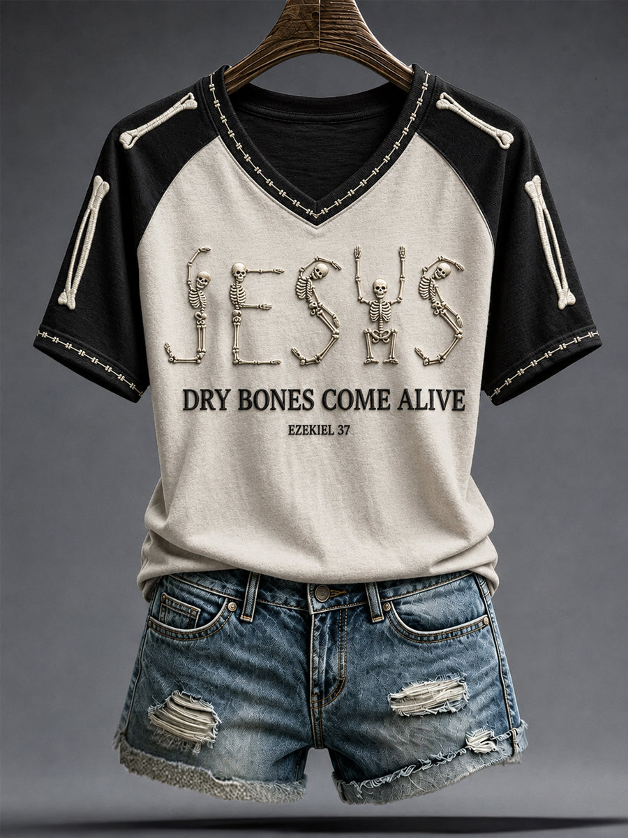 Women's Halloween Faith Lover Dry Bones Come Alive Printed T-shirt