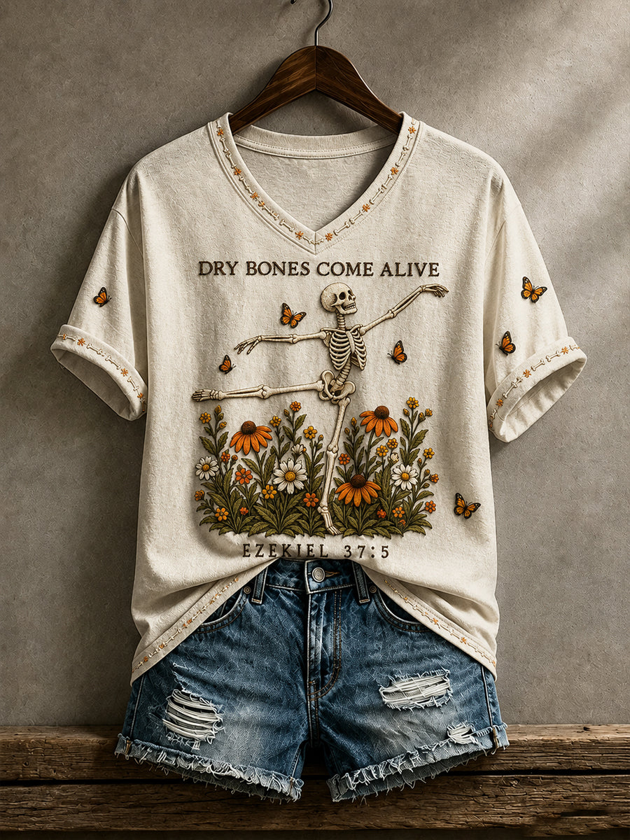 Women's Halloween Faith Lover Dry Bones Come Alive Printed T-shirt