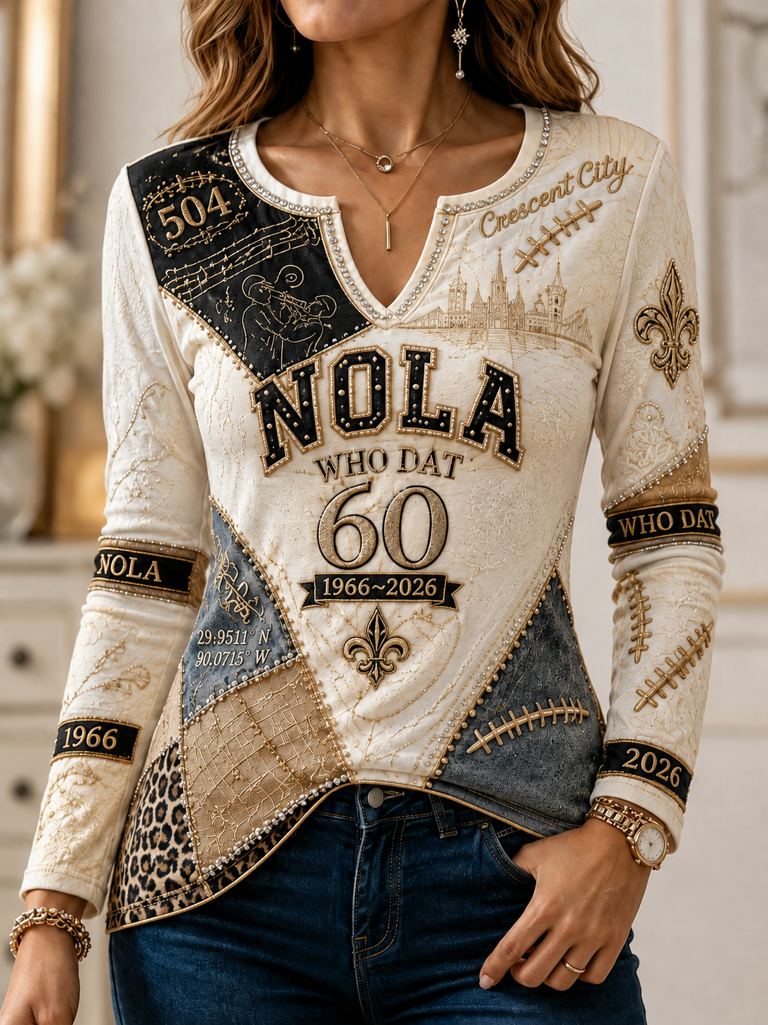 Women's Casual Patchwork V-Neck T-Shirt