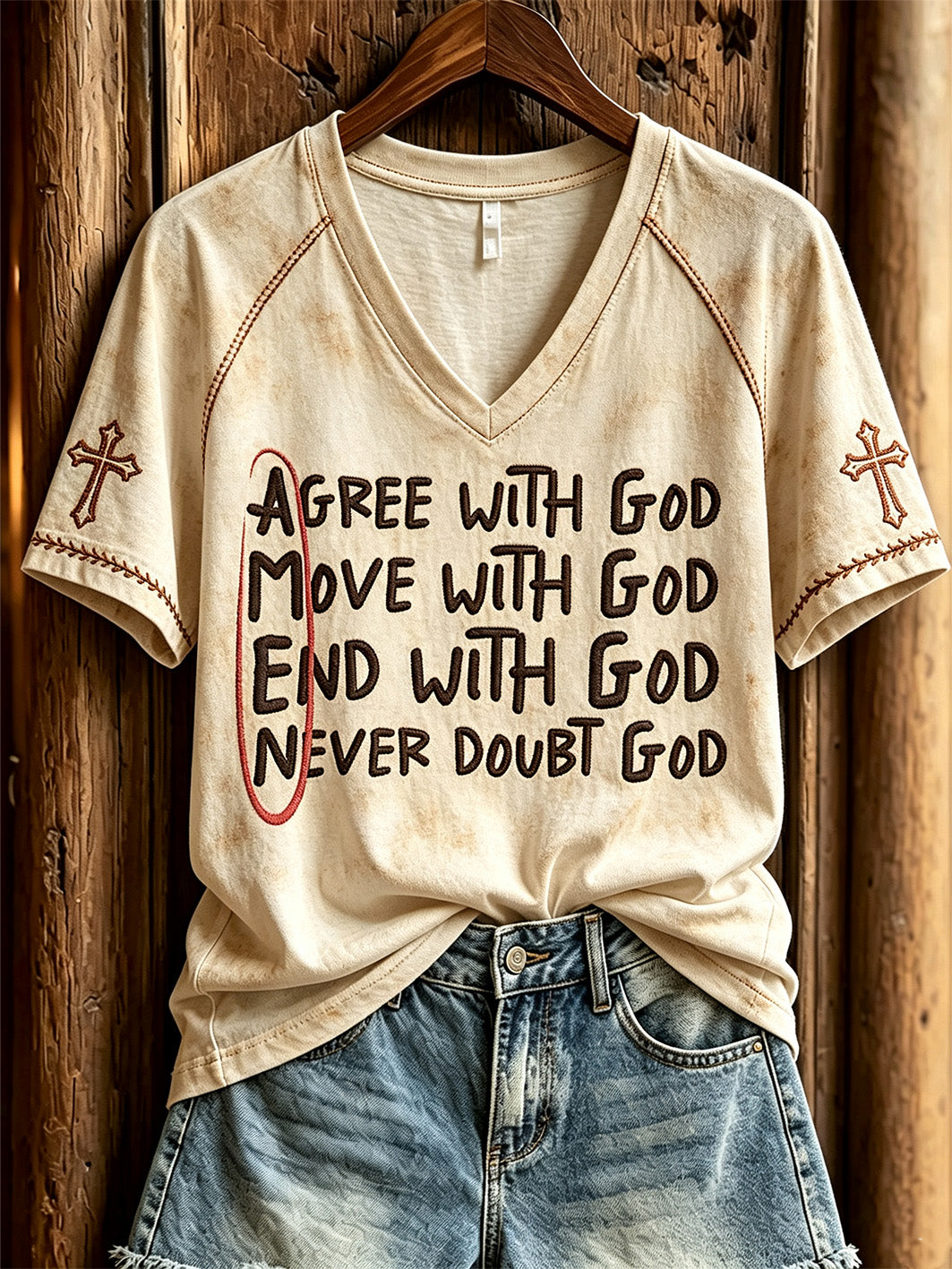 Women's faith-themed fun slogan pattern printed casual short-sleeve T-shirt