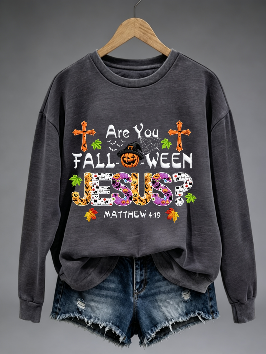 Women's Are You Fall-O-Ween Jesus Halloween Christian Scary Pumpkins polyester sweatshirt