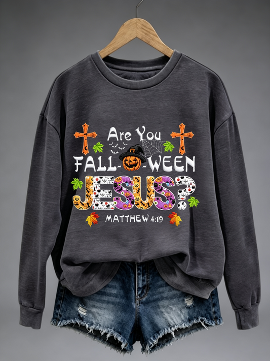 Women's Are You Fall-O-Ween Jesus Halloween Christian Scary Pumpkins polyester sweatshirt