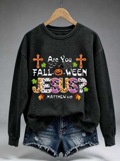 Women's Are You Fall-O-Ween Jesus Halloween Christian Scary Pumpkins polyester sweatshirt