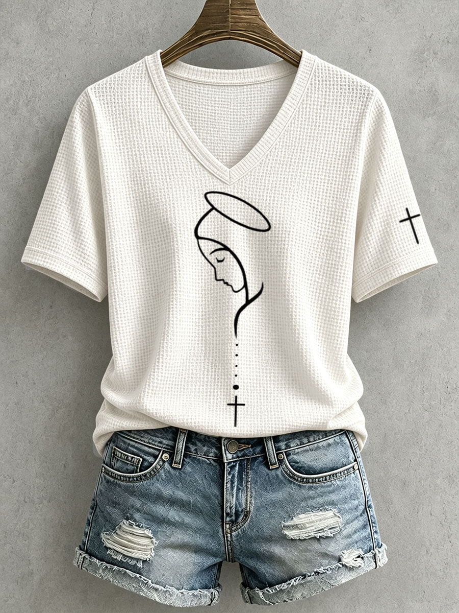 Women's Virgin Mary Faith Cross Waffle Top