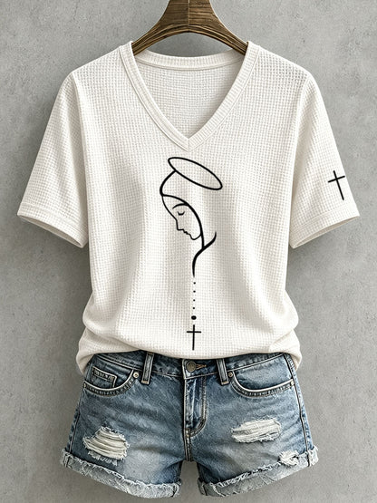Women's Virgin Mary Faith Cross Waffle Top