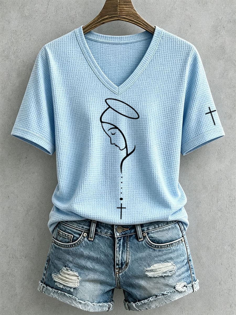 Women's Virgin Mary Faith Cross Waffle Top