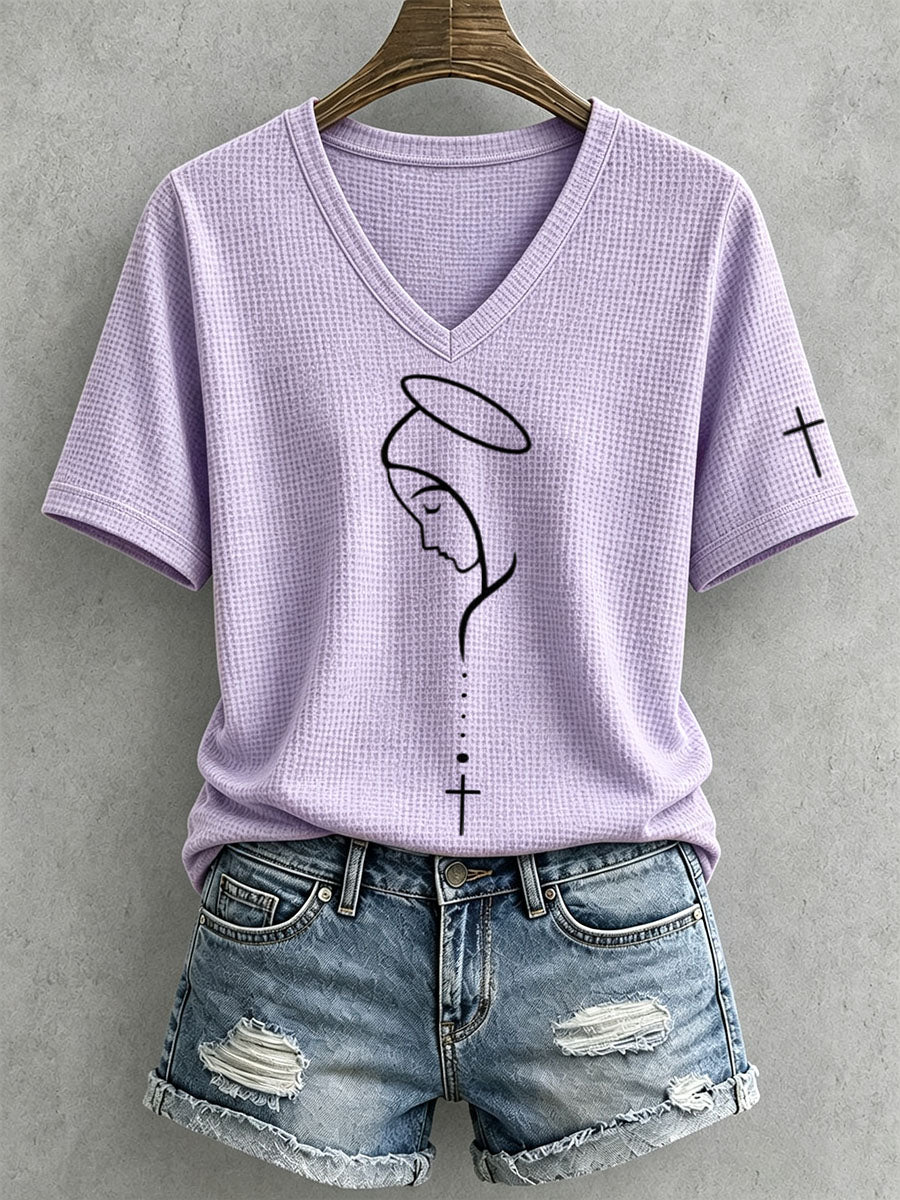 Women's Virgin Mary Faith Cross Waffle Top