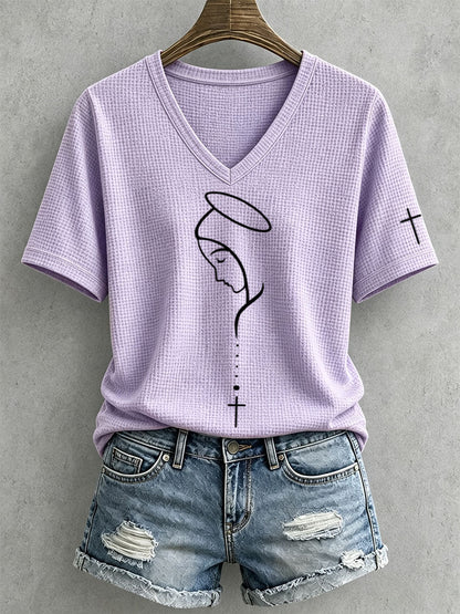 Women's Virgin Mary Faith Cross Waffle Top