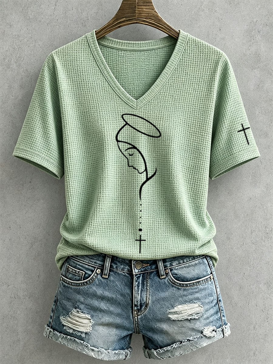Women's Virgin Mary Faith Cross Waffle Top