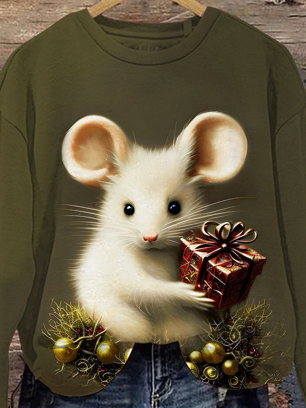 Christmas Cute Mouse Gift Print Casual  Sweatshirt