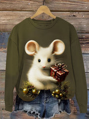 Christmas Cute Mouse Gift Print Casual  Sweatshirt