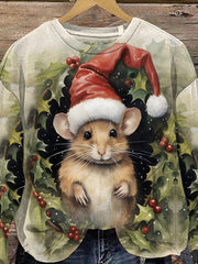 Christmas Cute Mouse Print Casual  Sweatshirt