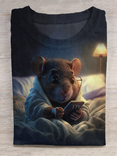 Check your phone before bed with this Funny Mouse Hamster print crew neck T-shirt