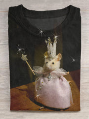 Fun mouse animal casual print crew neck T-shirt