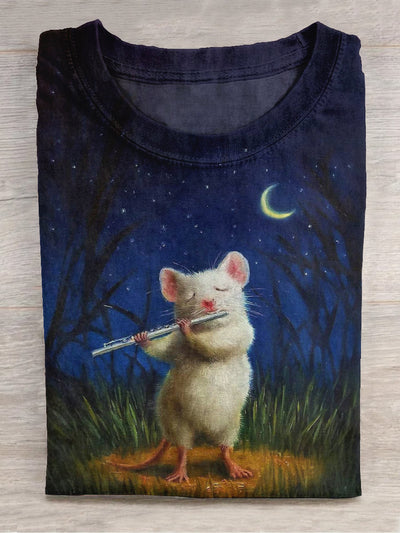 Unisex Funny Mouse Hamster Animal Art Print Crew Neck Short Sleeve T-Shirt