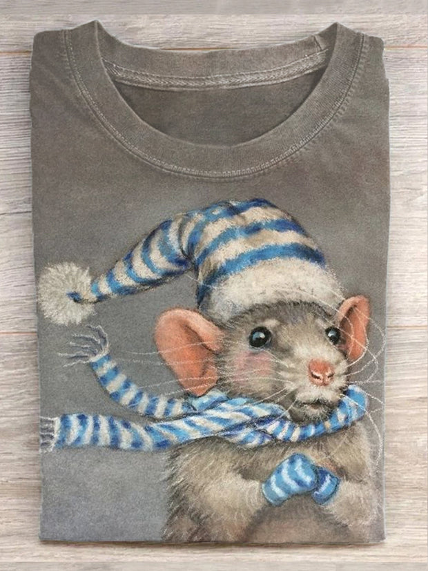 Unisex Funny Mouse Winter Print Casual Short Sleeve T-Shirt